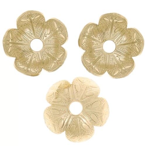 Coupelles fleurs travaillées 9 mm - Doré x20