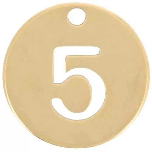 Breloque ronde 12 mm - chiffre 5 - Acier inoxydable 304 Doré x1