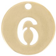 Breloque ronde 12 mm - chiffre 6 - Acier inoxydable 304 Doré x1