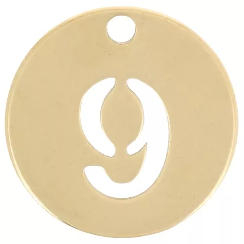 Breloque ronde 12 mm - chiffre 9 - Acier inoxydable 304 Doré x1