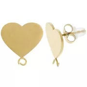 Clous d'oreilles coeur 14.5x14 mm Acier inoxydable 316L Doré x2