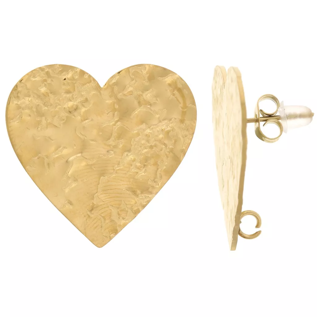Boucles D'oreilles Clous - Demi-anneaux Larges Martelés Couleur Or Rétro - Très Bon état (occasion)