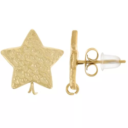 Clous d'oreilles étoile martelée 14 mm - Acier inoxydable 304L Doré x2