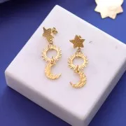 Clous d'oreilles étoile martelée 14 mm - Acier inoxydable 304L Doré x2