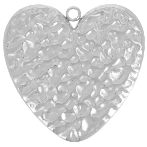 Pendentif coeur martelé 22 mm - Acier inoxydable 304L x1