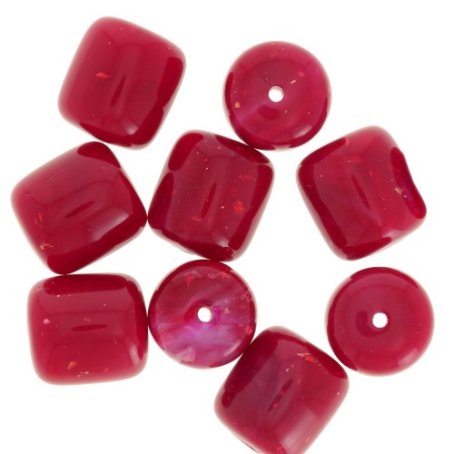 Perles tubes 12x11 mm en résine opaque - Marbré Rouge foncé pailleté x6