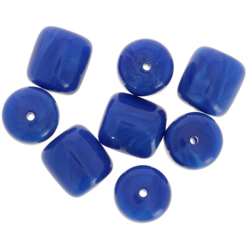 Perles tubes 12x11 mm en résine opaque - Bleu royal marbré x6