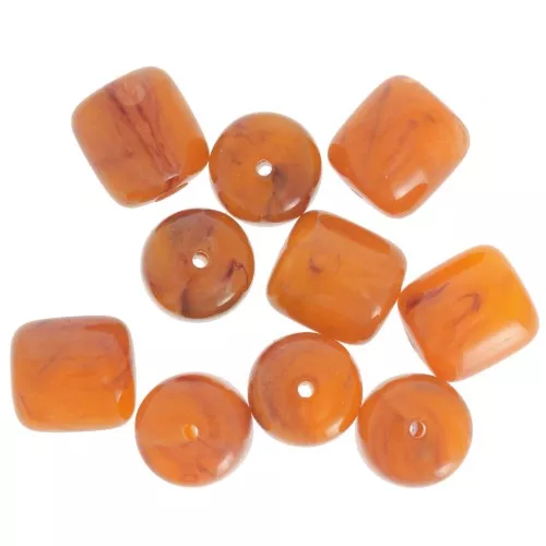 Perles tubes 12x11 mm en résine translucide - Abricot marbré x6