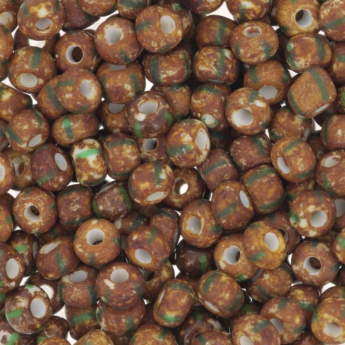 Perles rocailles Preciosa rayées 6/0 4 mm - Marron - Vert x20g