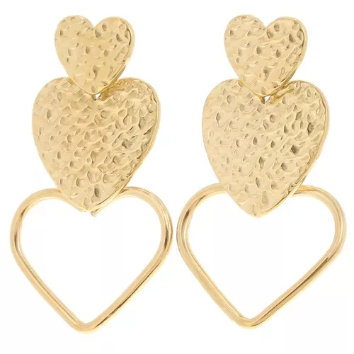 Boucles d'oreilles pendantes coeurs 51x29mm - Acier inoxydable 304L Doré x2
