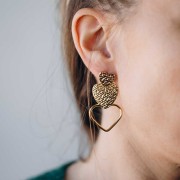 Boucles d'oreilles pendantes coeurs 51x29mm - Acier inoxydable 304L Doré x2