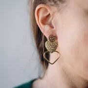 Boucles d'oreilles pendantes coeurs 51x29mm - Acier inoxydable 304L Doré x2