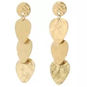 Boucles d'oreilles pendantes design martelées 43x11 mm - Acier inox 316L Doré x2