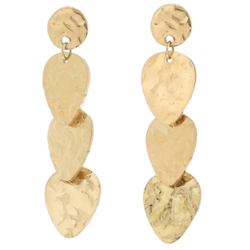 Boucles d'oreilles pendantes design martelées 43x11 mm - Acier inox 316L Doré x2