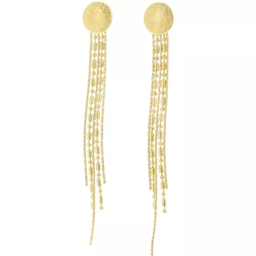 Boucles d'oreilles franges 77x10 mm avec rond martelé - Acier inox 304L Doré x2