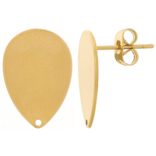 Clous d'oreilles gouttes 17.5x12 mm avec trou - Acier inoxydable 304 Doré x2