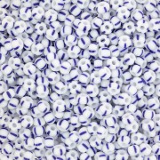 Perles rocailles Preciosa rayées 9/0 2.5 mm - Blanc - Bleu x20g