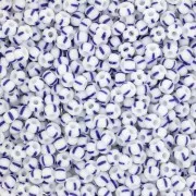 Perles rocailles Preciosa rayées 9/0 2.5 mm - Blanc - Bleu x20g