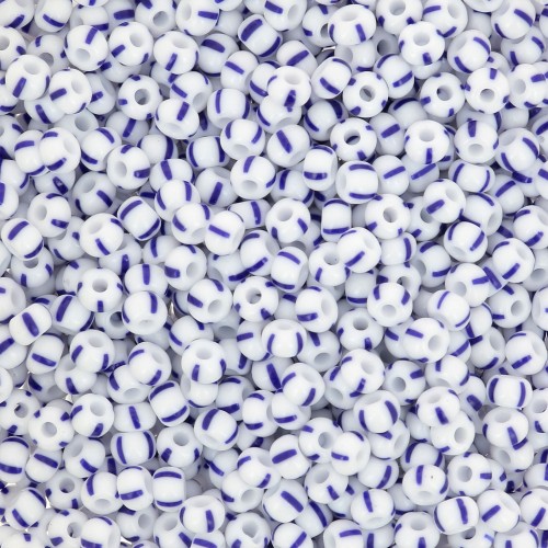 Perles rocailles Preciosa rayées 9/0 2.5 mm - Blanc - Bleu x20g