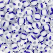 Perles rocailles Preciosa rayées 4/0 5.1 mm - Blanc - Bleu x20g