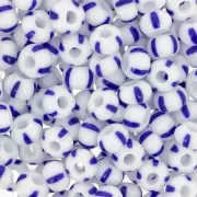Perles rocailles Preciosa rayées 4/0 5.1 mm - Blanc - Bleu x20g