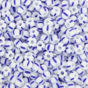 Perles rocailles Preciosa rayées 7/0 - 3.5 mm - Blanc - Bleu x20g