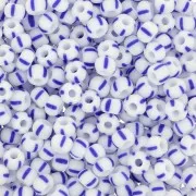 Perles rocailles Preciosa rayées 7/0 - 3.5 mm - Blanc - Bleu x20g
