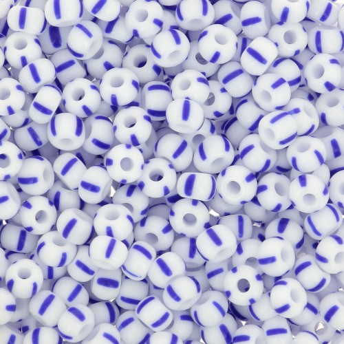 Perles rocailles Preciosa rayées 7/0 - 3.5 mm - Blanc - Bleu x20g