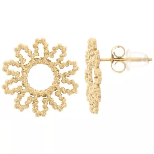 Boucles d'oreilles fleur marguerite 15 mm effet torsadé - Acier inox 304L Doré x2
