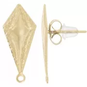 Clous d'oreilles losange martelé 21.5x9 mm - Acier inoxydable 304L Doré x2