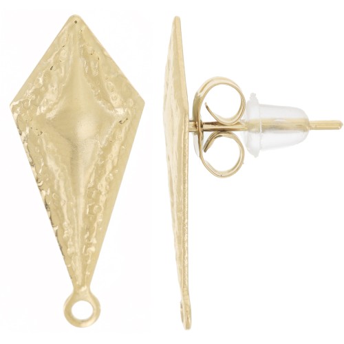 Clous d'oreilles losange martelé 21.5x9 mm - Acier inoxydable 304L Doré x2