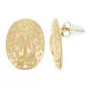 Clous d'oreilles ovale martelé 18x13.5 mm - Acier inoxydable 304L Doré x2