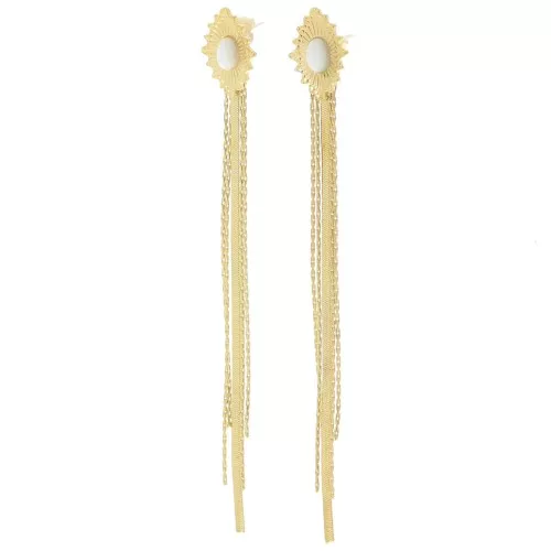 Boucles d'oreilles franges 98x13mm cabochon pierre gemme - Acier inox 304L Doré x2