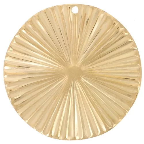 Pendentif rond effet plissé 32 mm - Acier inoxydable 304L Doré x1