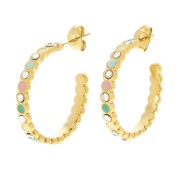 Créoles ouverte 25 mm avec résine époxy et strass - Acier inoxydable 304L Doré x2|raw }}