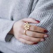 Bague fine avec oxydes de Zirconium - Taille 50 - Acier inox316L Doré - Crystal