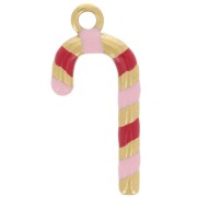Pendentif canne de Noël 23x10.3 mm avec résine époxy - Acier inox 304 Doré x1