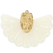 Pendentif éventail 28.5x40 mm en résine et Acier inox 316L Doré - Ecru marbré x1