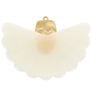 Pendentif éventail 28.5x40 mm en résine et Acier inox 316L Doré - Ecru marbré x1