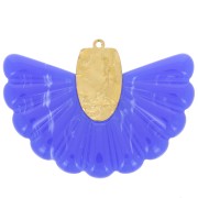 Pendentif éventail 28.5x40 mm en résine et Acier inox 316L Doré - Bleu royal x1