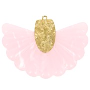 Pendentif éventail 28.5x40 mm en résine et Acier inox 316L Doré - Rose clair x1|raw }}