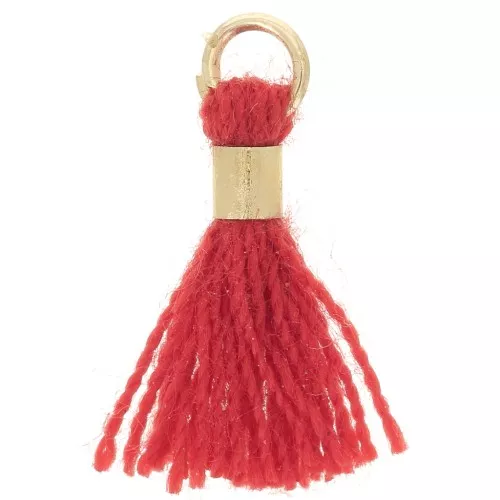 Pompon imitation coton 12 mm avec attache perle - Doré - Rouge x1