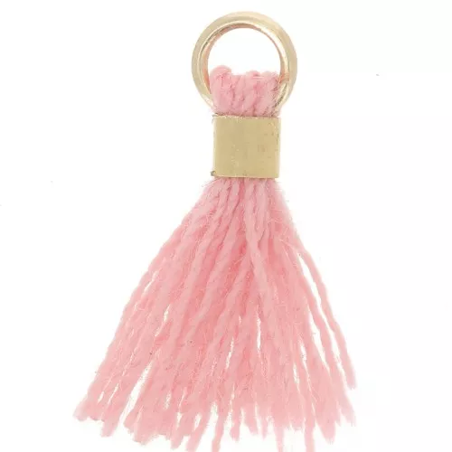 Pompon imitation coton 12 mm avec attache perle - Doré - Rose clair x1