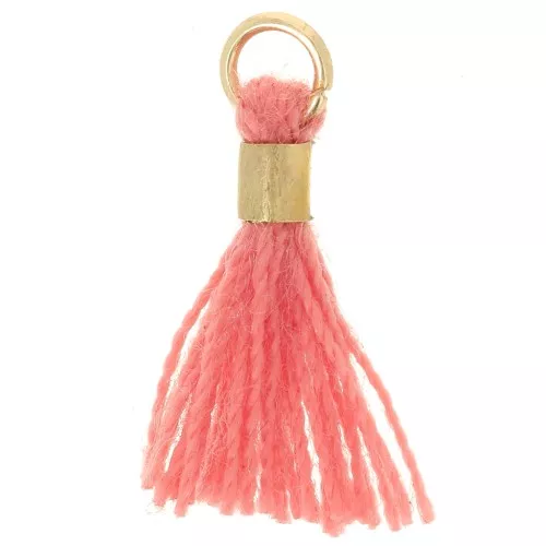 Pompon imitation coton 12 mm avec attache perle - Doré - Rose Corail x1