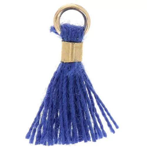 Pompon imitation coton 12 mm avec attache perle - Doré - Bleu foncé x1