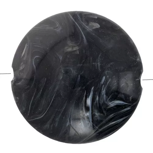 Perles plates rondes acrylique 22 mm Noir Marbré x6