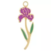 Pendentif Fleur de naissance 21x7 mm - Février - Iris - Acier inox 316L Doré