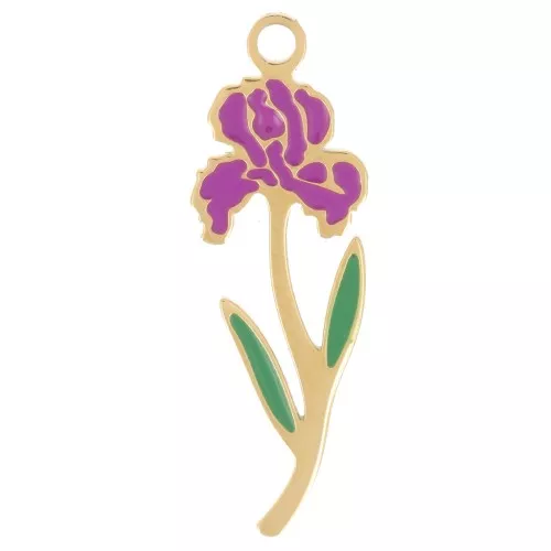 Pendentif Fleur de naissance 21x7 mm - Février - Iris - Acier inox 316L Doré