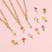 Pendentif Fleur de naissance 21x7 mm - Février - Iris - Acier inox 316L Doré