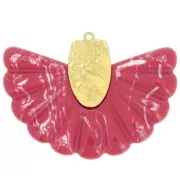 Pendentif éventail 28.5x40 mm en résine et Acier inox 316L Doré - Rouge marbré x1